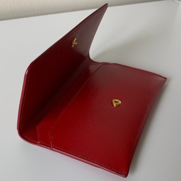 Prada Red Small Saffiano Leather Card Wallet - Picture 7 of 9